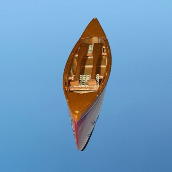Dept 56 1999 Village Accessories Wooden Canoe with Paddles (Red Bottom) - Picture 3 of 9